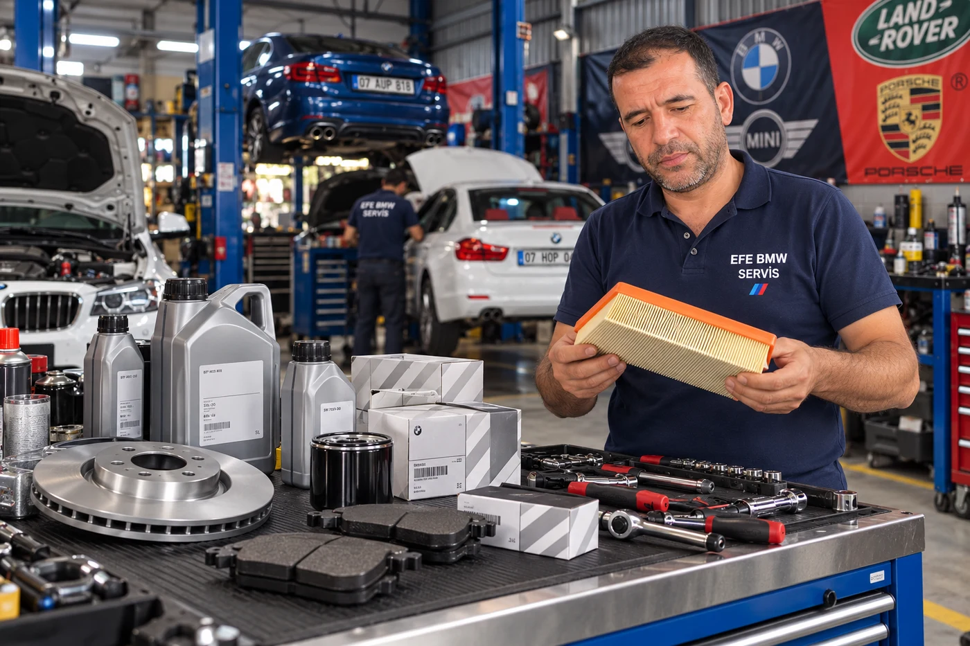 EFE BMW Özel Servis düzenli yedek parça tezgâhı, filtre ve fren diskleri